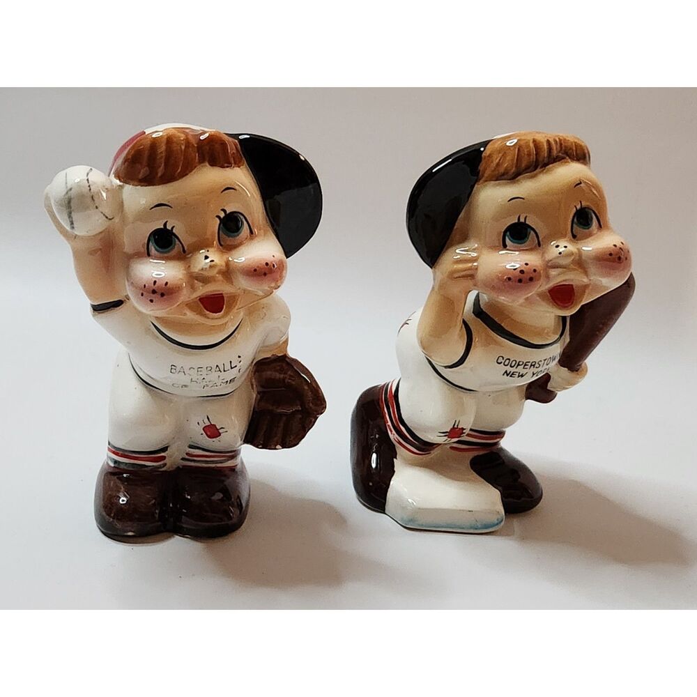 Cooperstown NY Baseball Kids Salt & Pepper Shaker Set Ceramic Vintage‑Style